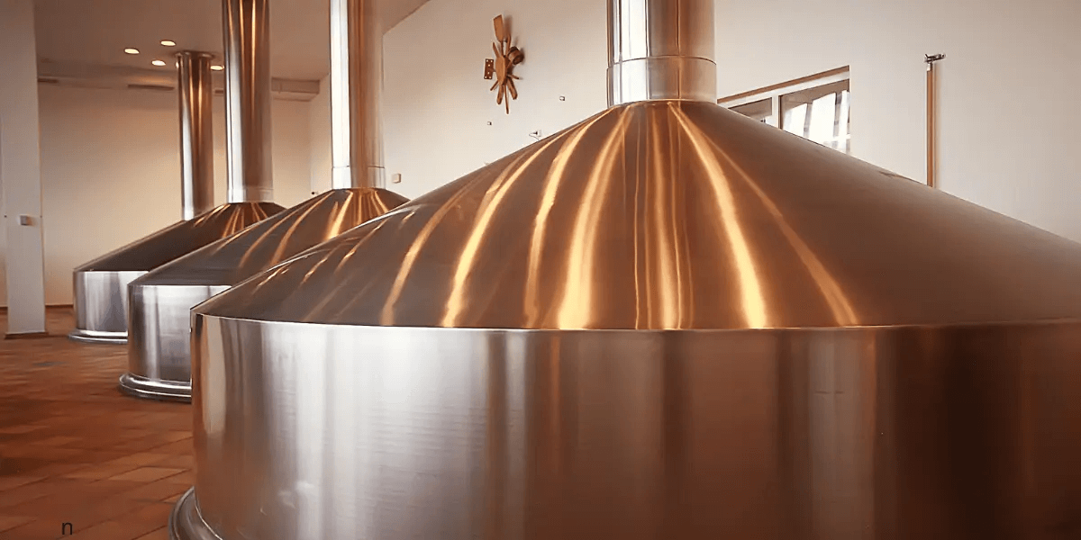 Stainless steel tanks in a modern brewery