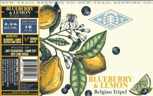 New Trail's Blueberry & Lemon Belgian Tripel beer can label