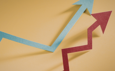 a graphic representation of market trends using two arrows